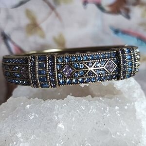 Heidi Daus Brass Swarovski Rhinestone Oval Clamper Blue Lavender Pink Bracelet